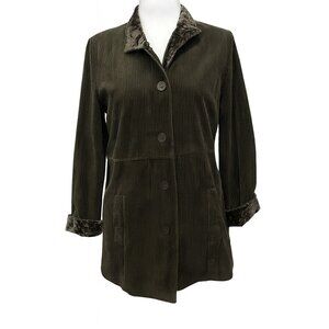 J.Jill Forest Green Tumbled Corduroy Jacket Velvet Collar & Cuffs NWT Size M